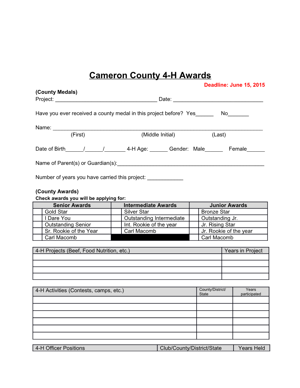 Cameron County 4-H Awards