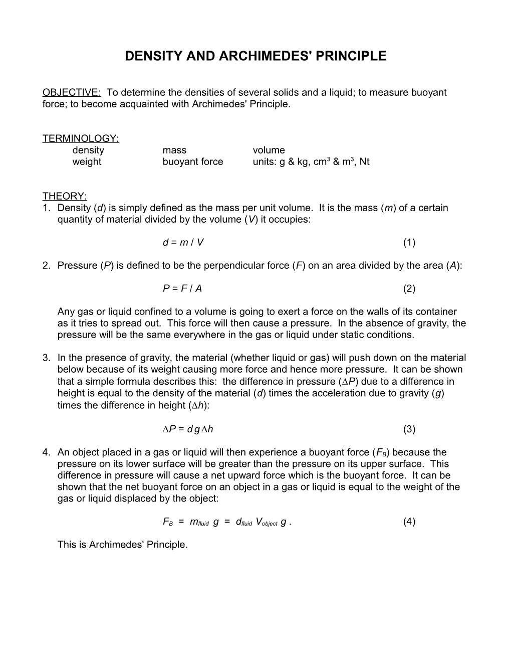 Density and Archimedes' Principle