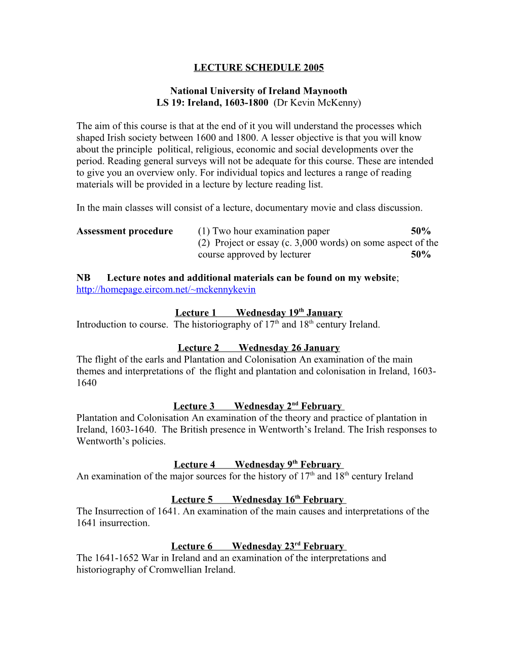 Lecture Schedule 2005