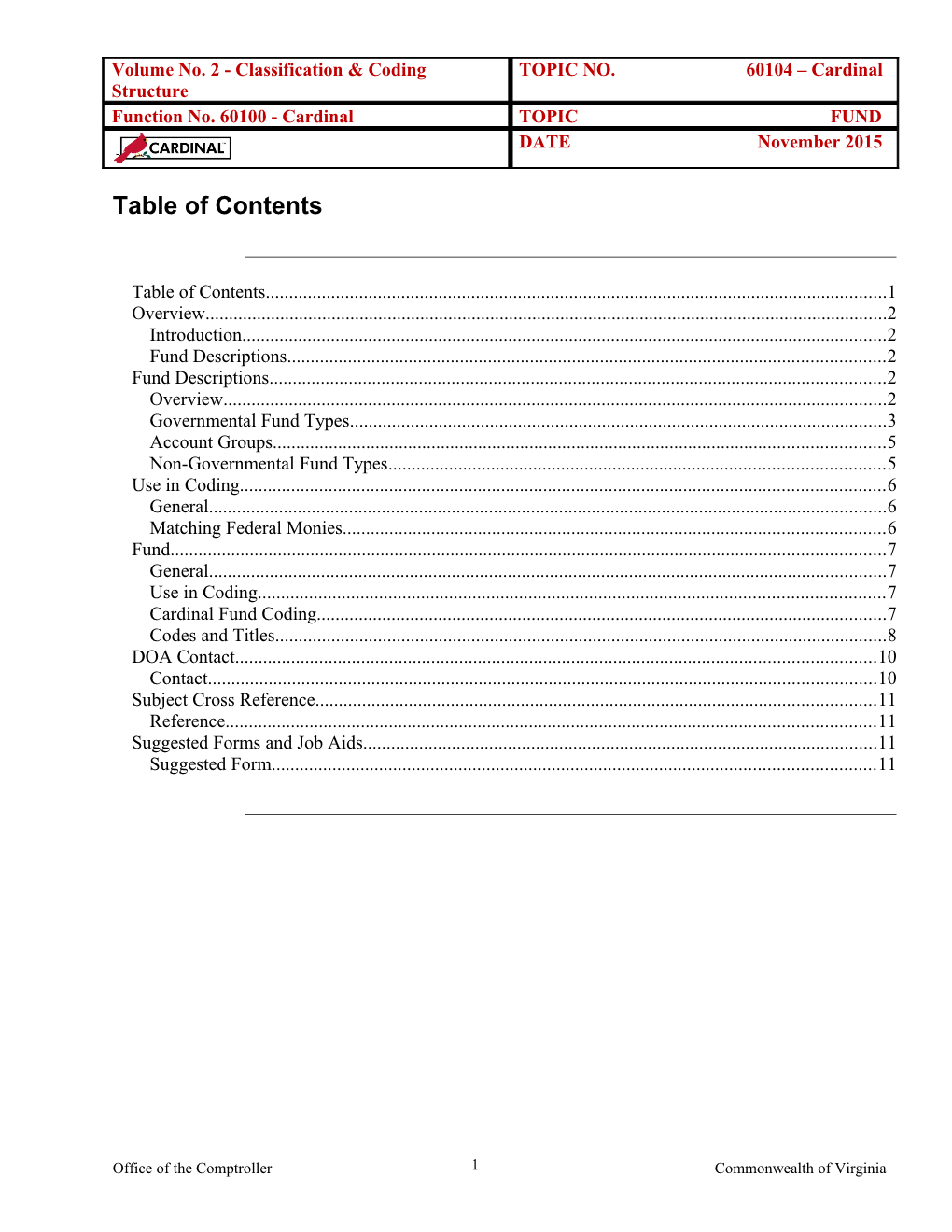 CAPP Manual - 60106 - CARS, Fund Codes