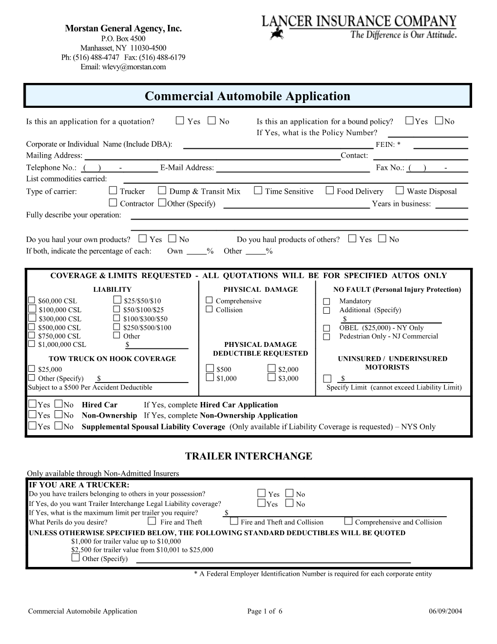 Commercial Automobile Applicationpage 1 of 5 06/09/2004