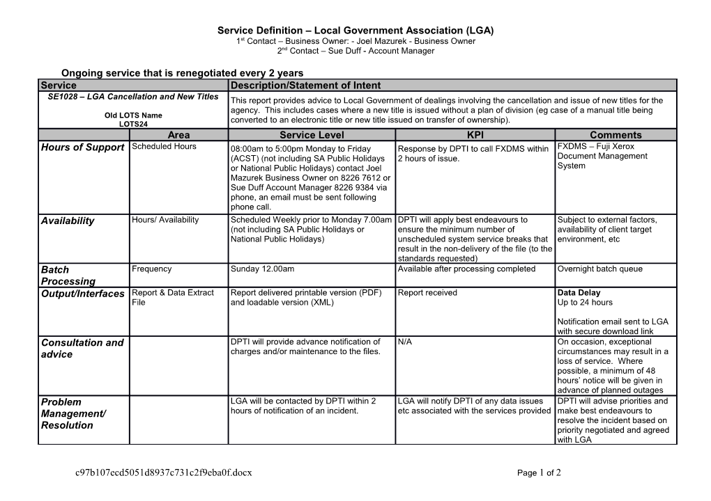 Service Definition Local Government Association (LGA)