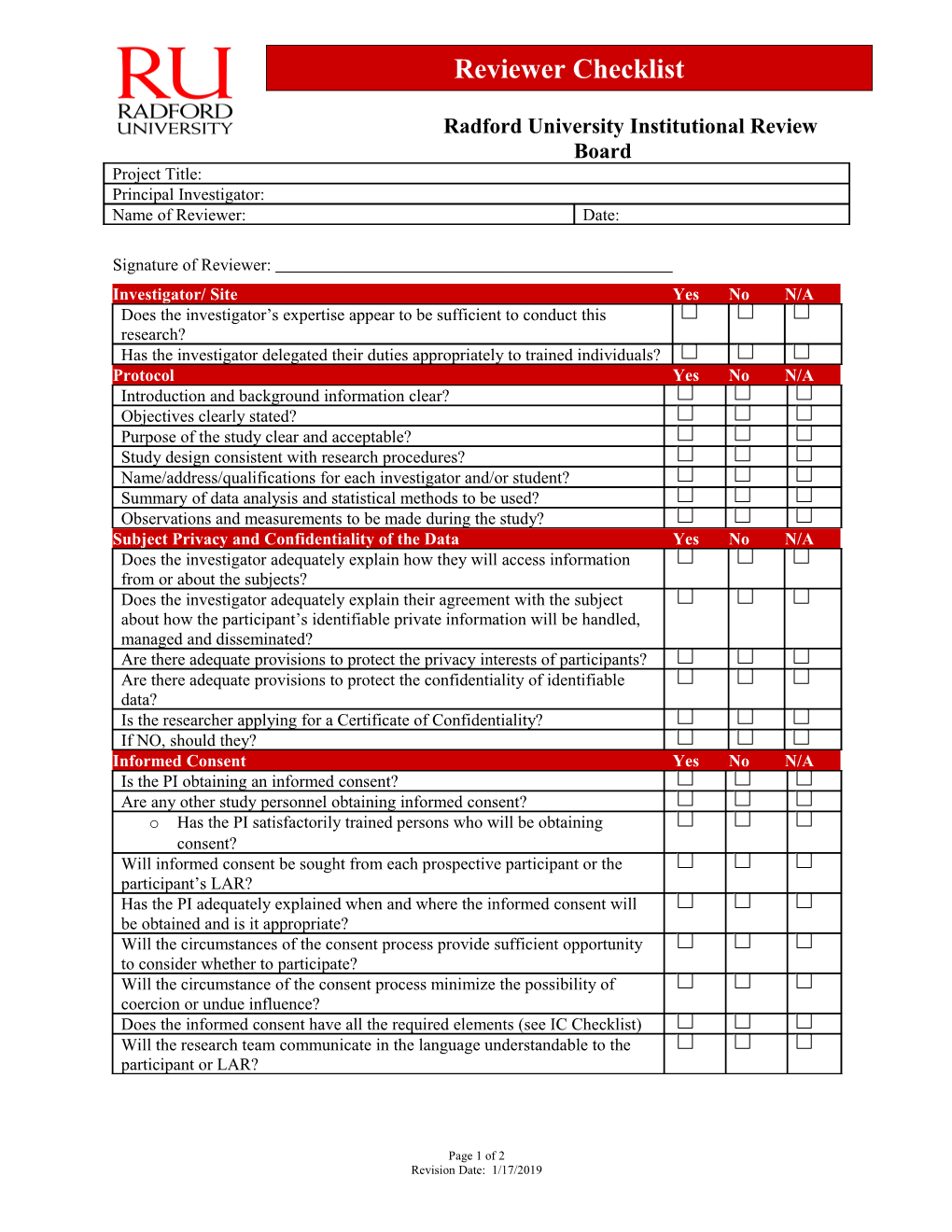 Radford University Institutional Review Board