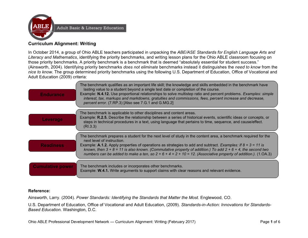 Curriculum Alignment: Writing