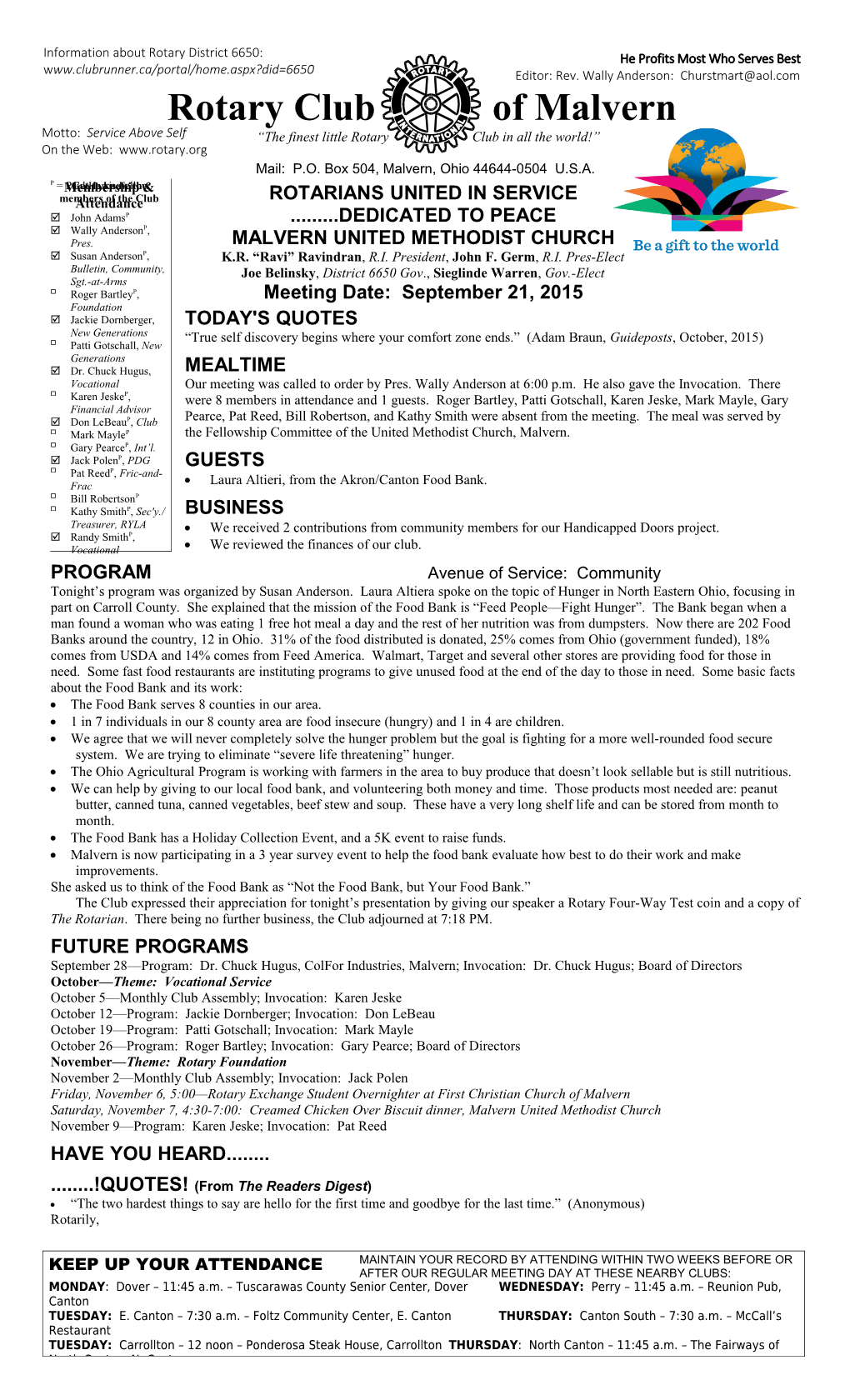 Rotary Bulletin Form, 1997
