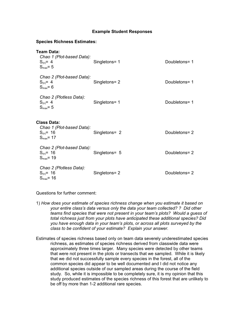 Example Student Responses