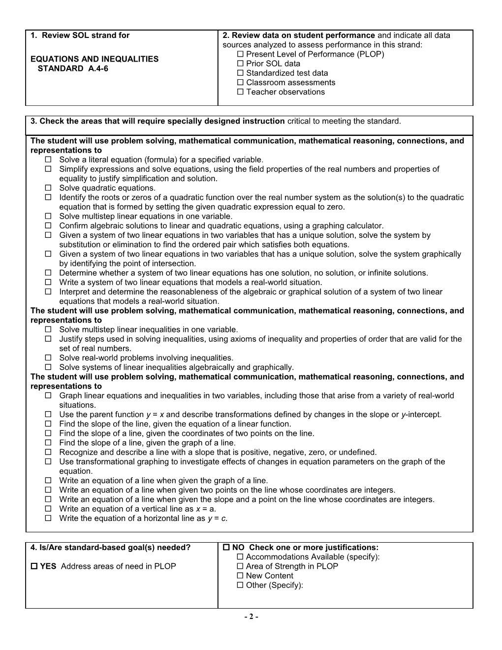 Standards-Based Skills Worksheet