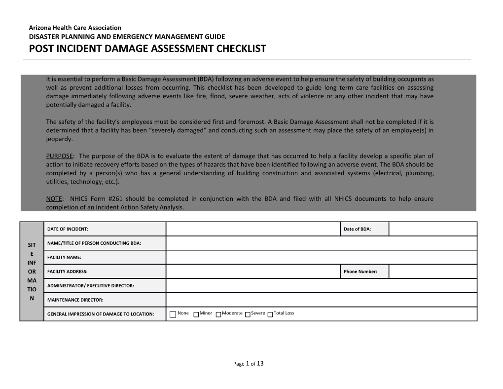 It Is Essential to Perform a Basic Damage Assessment (BDA) Following an Adverse Event To