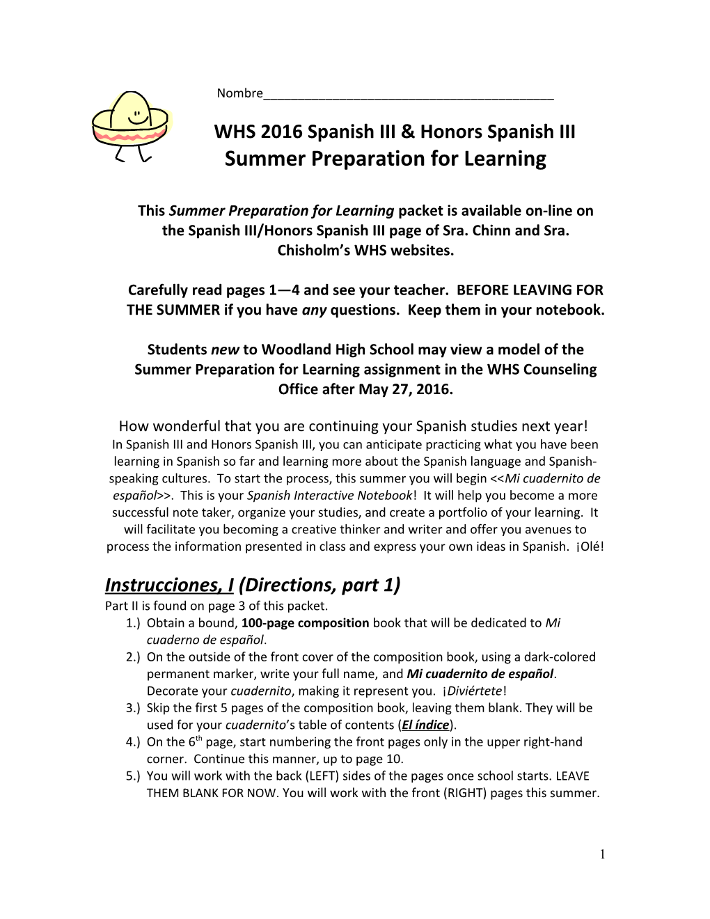 WHS 2016Spanish III Honors Spanish III