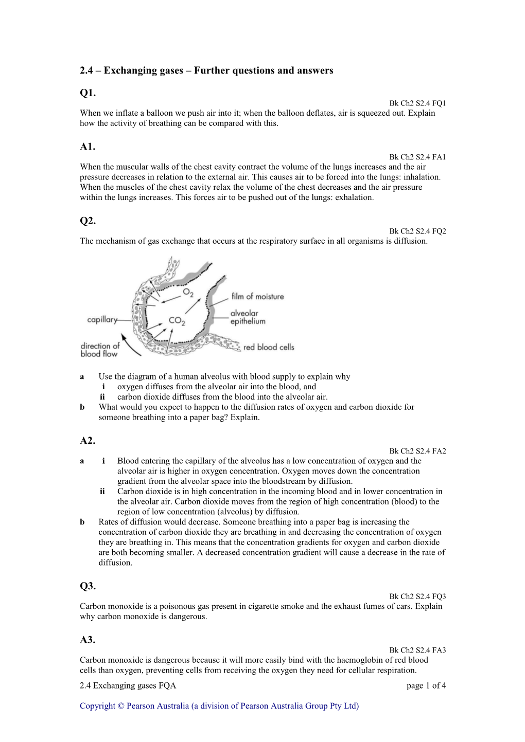 2.4 Exchanging Gases Further Questions and Answers