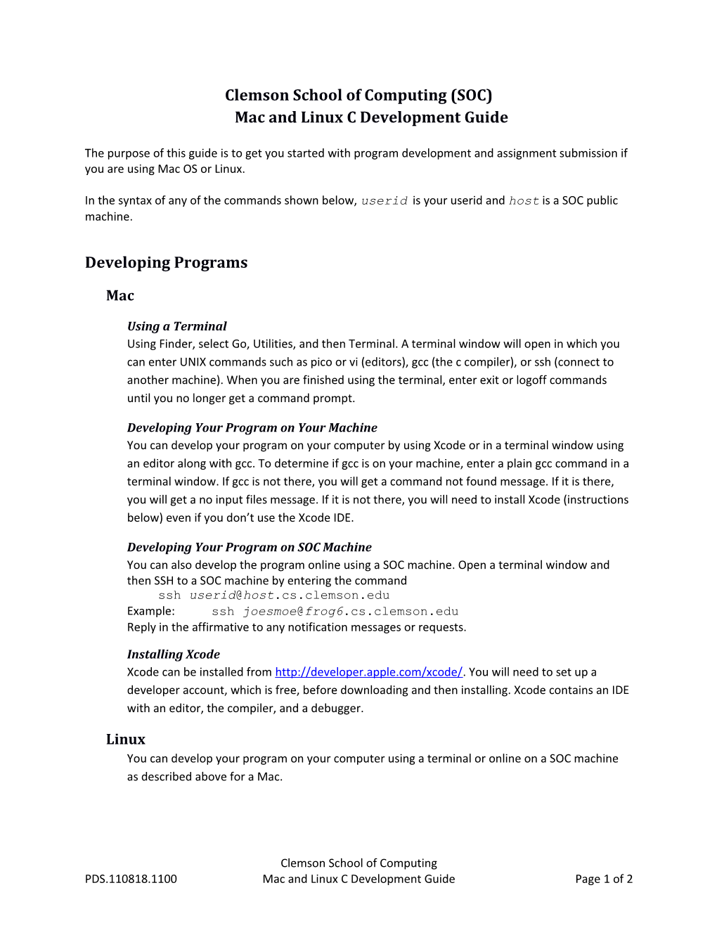 Clemson School of Computing (SOC)Mac and Linux C Development Guide