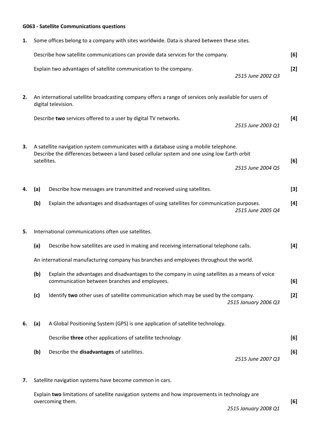 2515 - Satellite Communication Questions