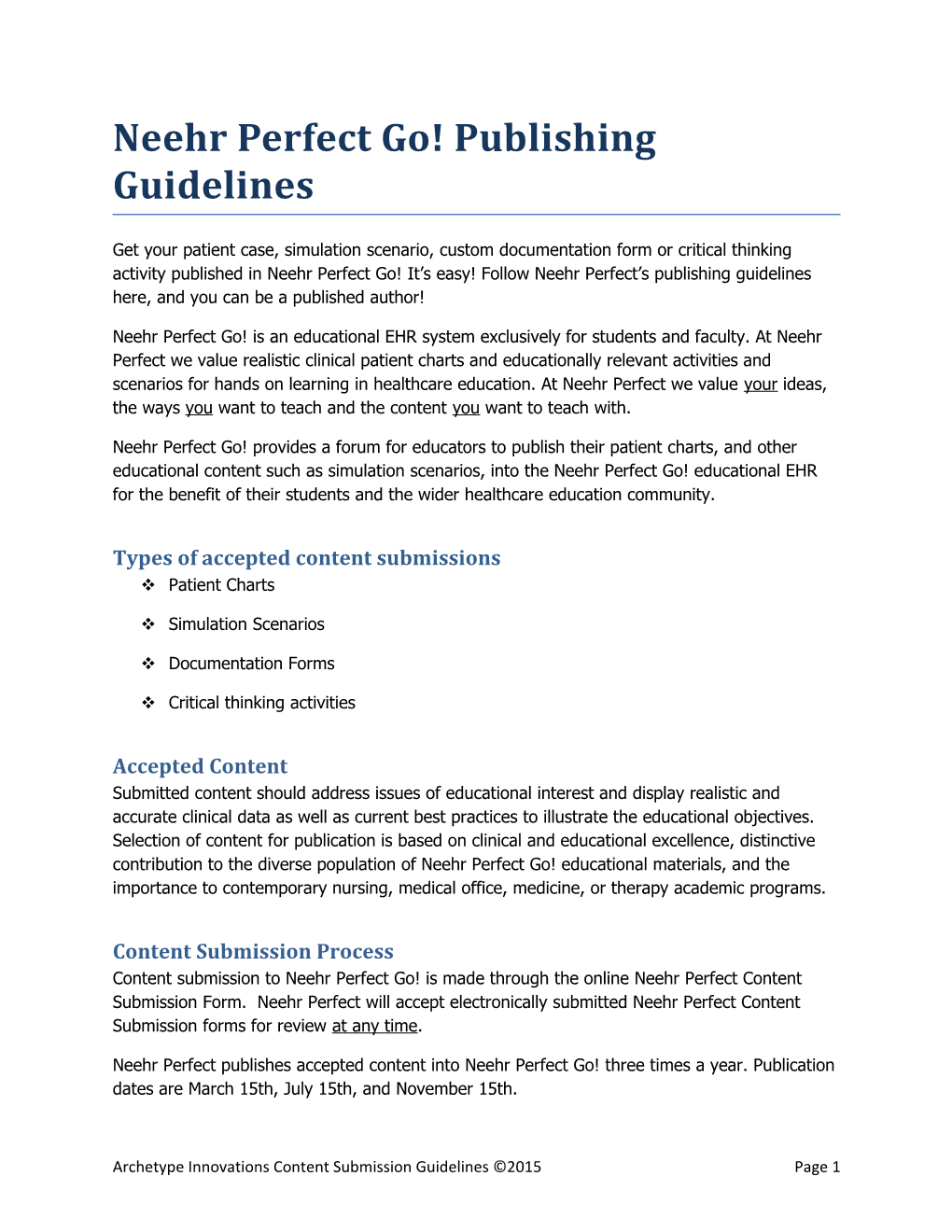 Neehr Perfect Go! Publishing Guidelines