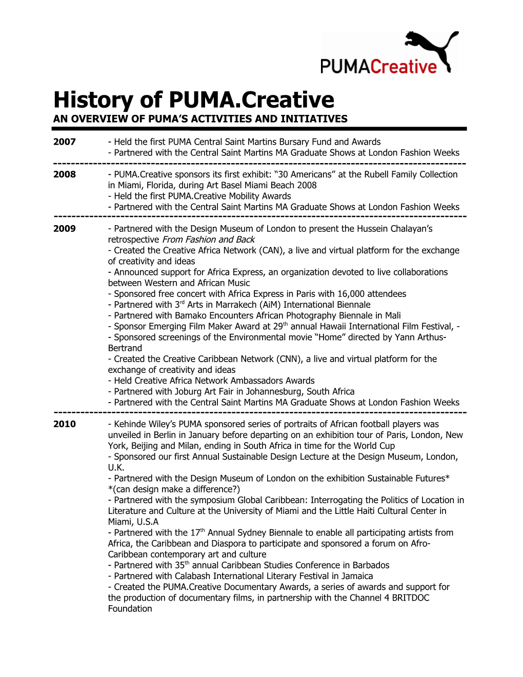 An Overview of Puma S Activities and Initiatives