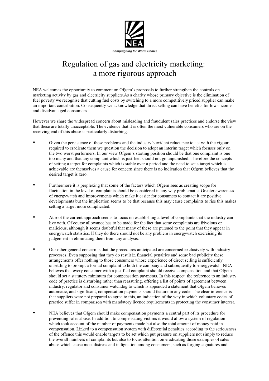 NEA - Regulation of Gas and Electricity Marketing: a More Rigorous Approach