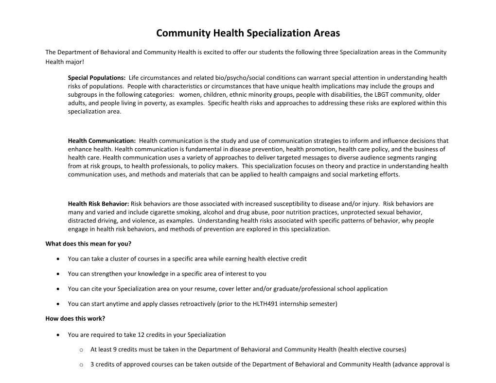 Community Health Specialization Areas