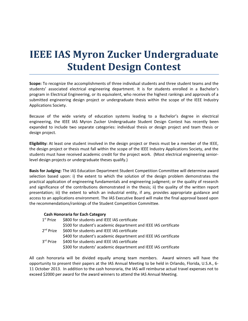 IEEE IAS Myron Zucker Undergraduate Student Design Contest