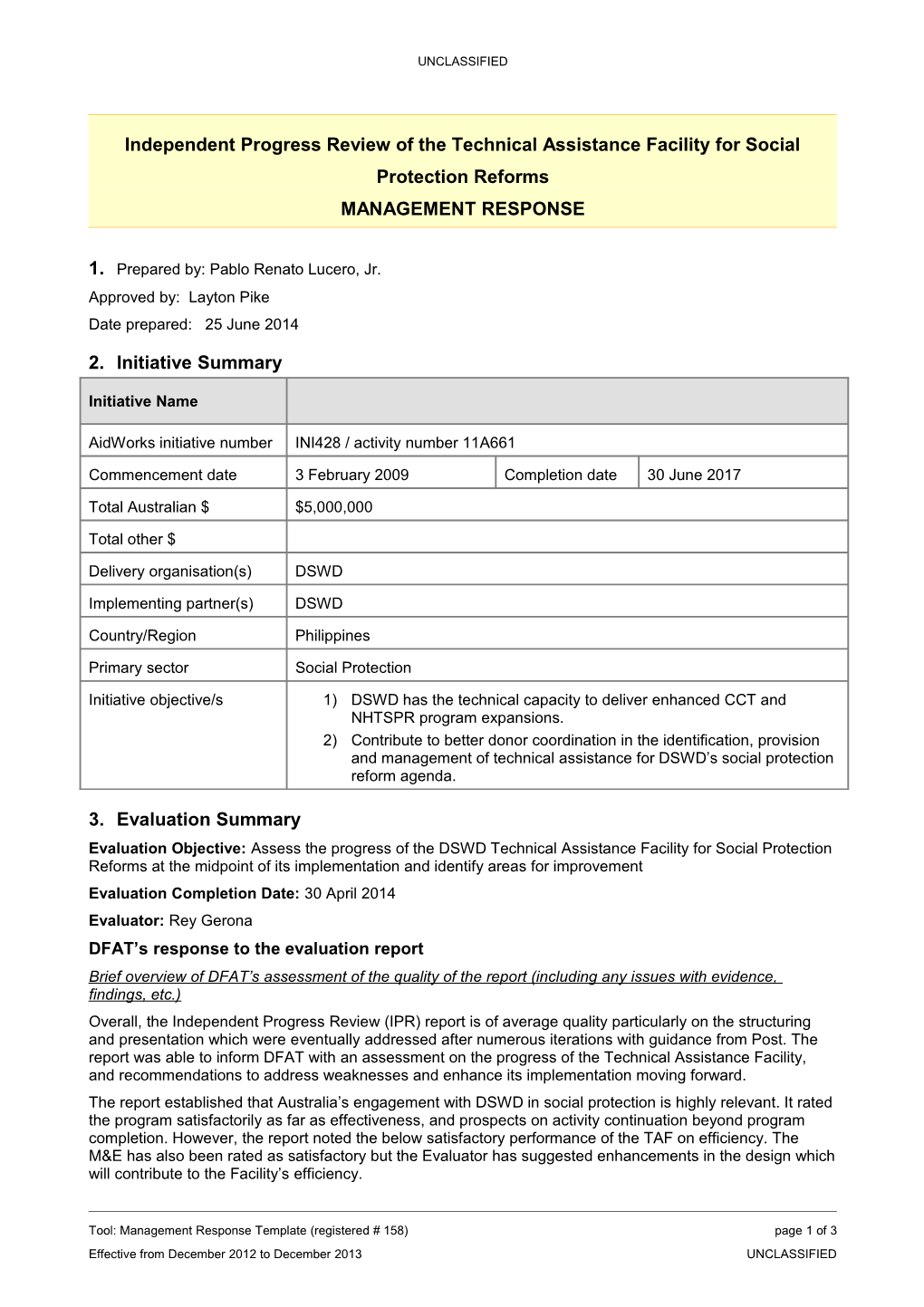 Independent Progress Review of the Technical Assistance Facility for Social Protection Reforms