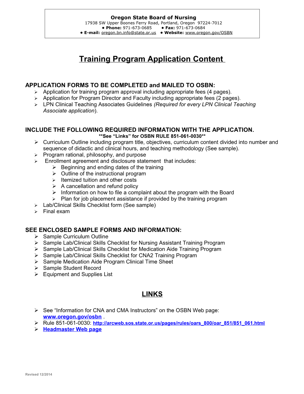 Nursing Assistant & Medication Aide Training Program Approval Information Package