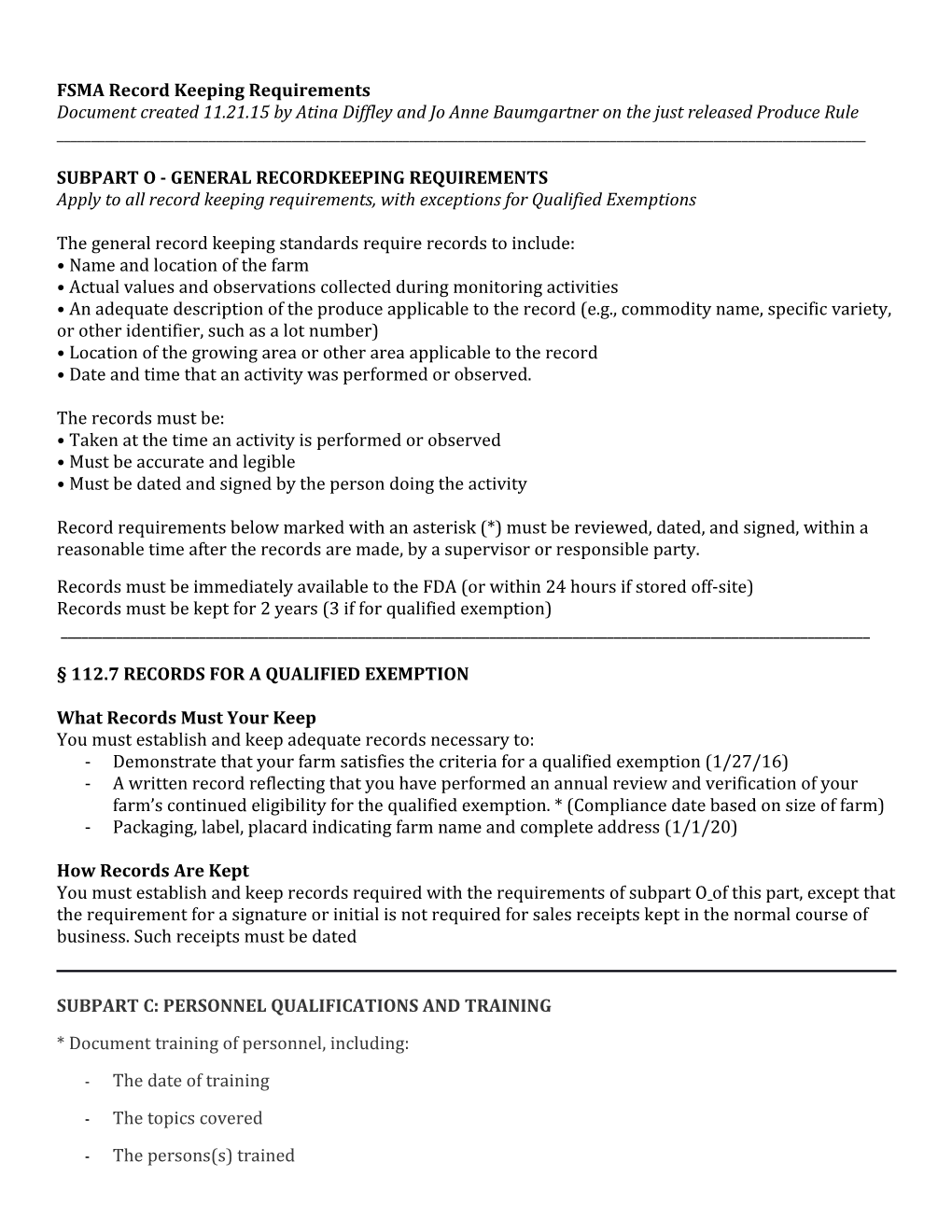 FSMA Record Keeping Requirements