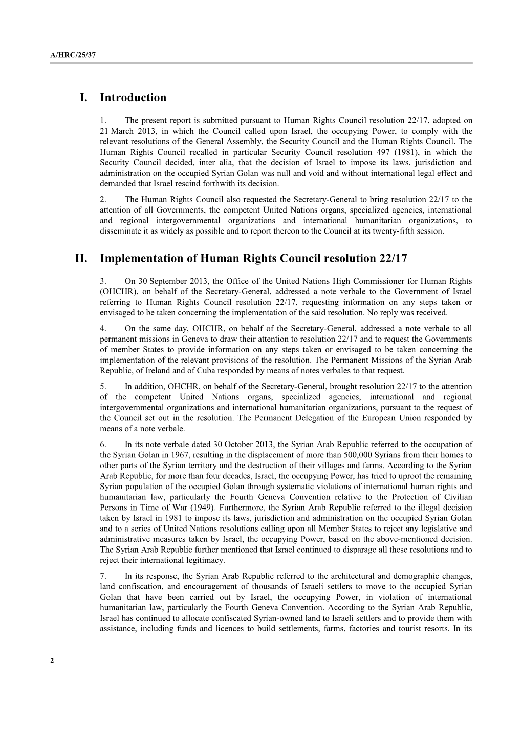 Report of the Secretary-General on Human Rights in the Occupied Syrian Golan in English