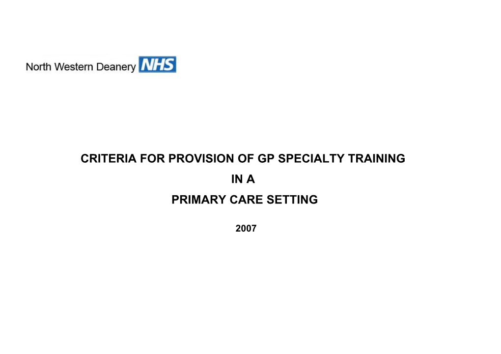 Criteria for GP Specialty Training 2007