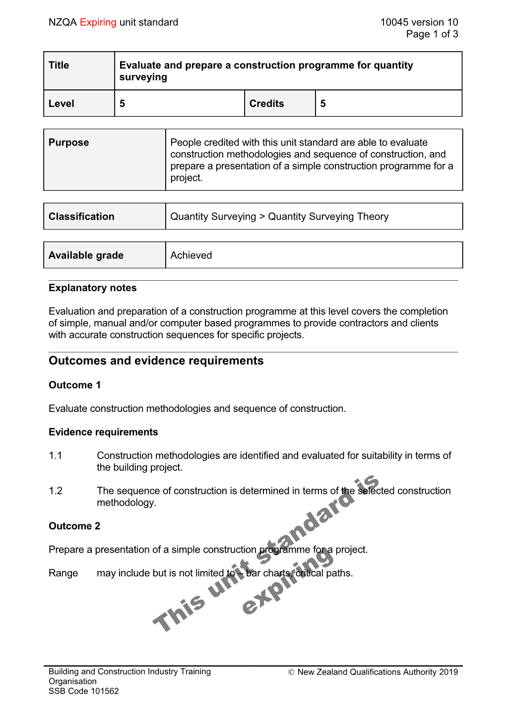 10045 Evaluate and Prepare a Construction Programme for Quantity Surveying