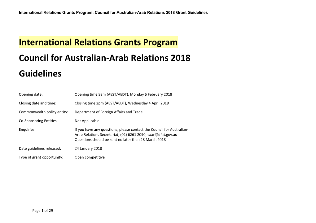 International Relations Grants Program: Council for Australian-Arab Relations 2018 Grant