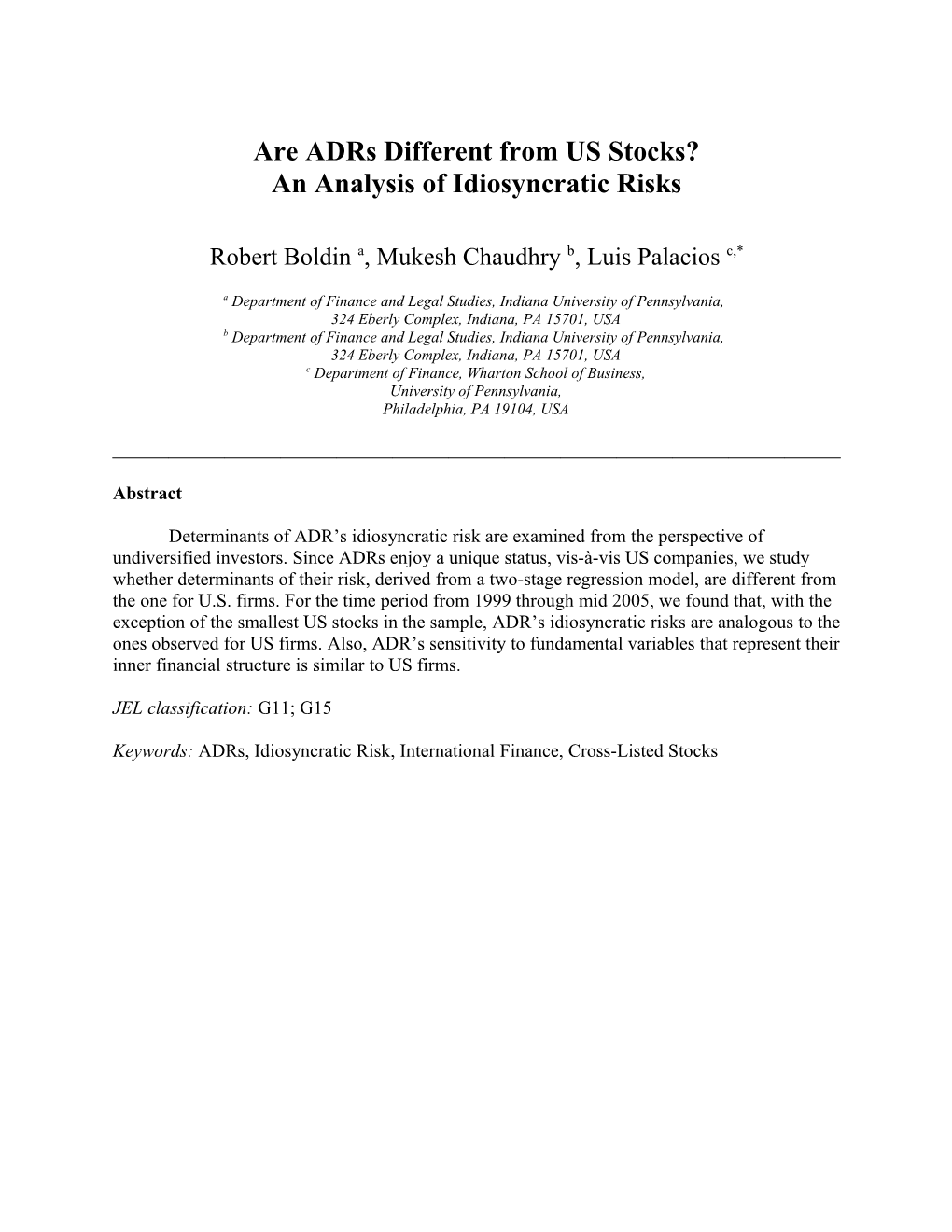 Adrs and Idiosyncratic Risk