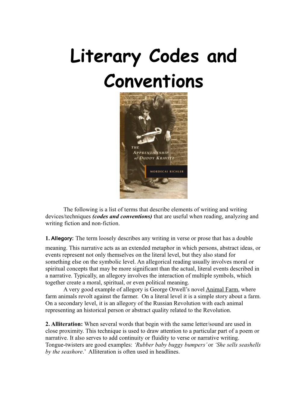 Literary Codes and Conventions