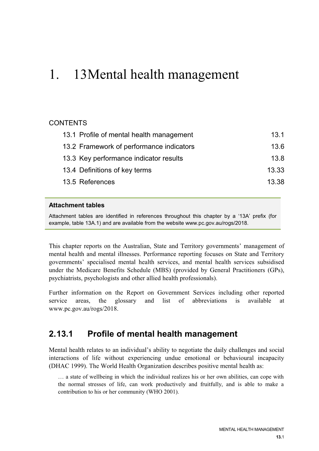 Chapter 13 - Mental Health Management - Report on Government Services 2018