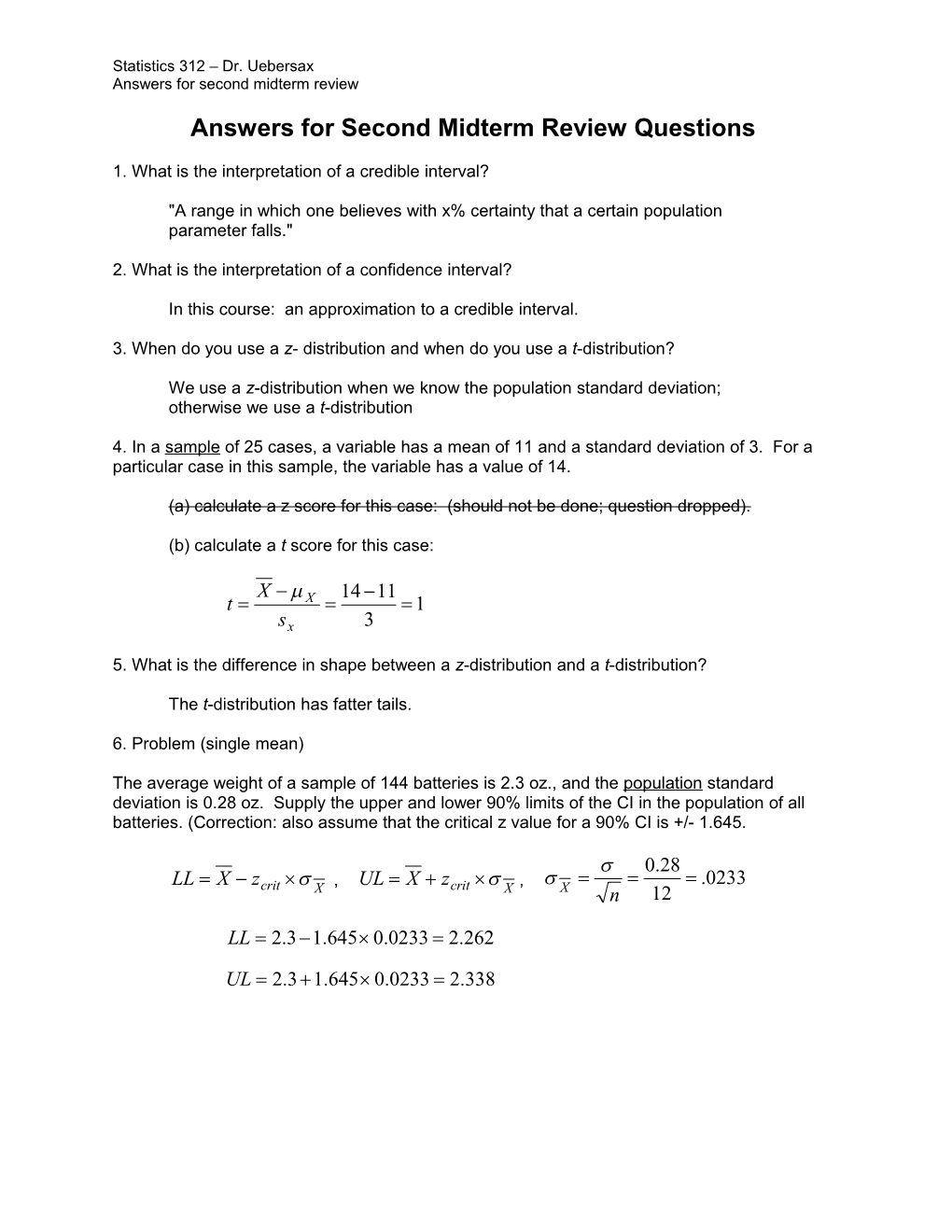Answers for Second Midterm Review Questions