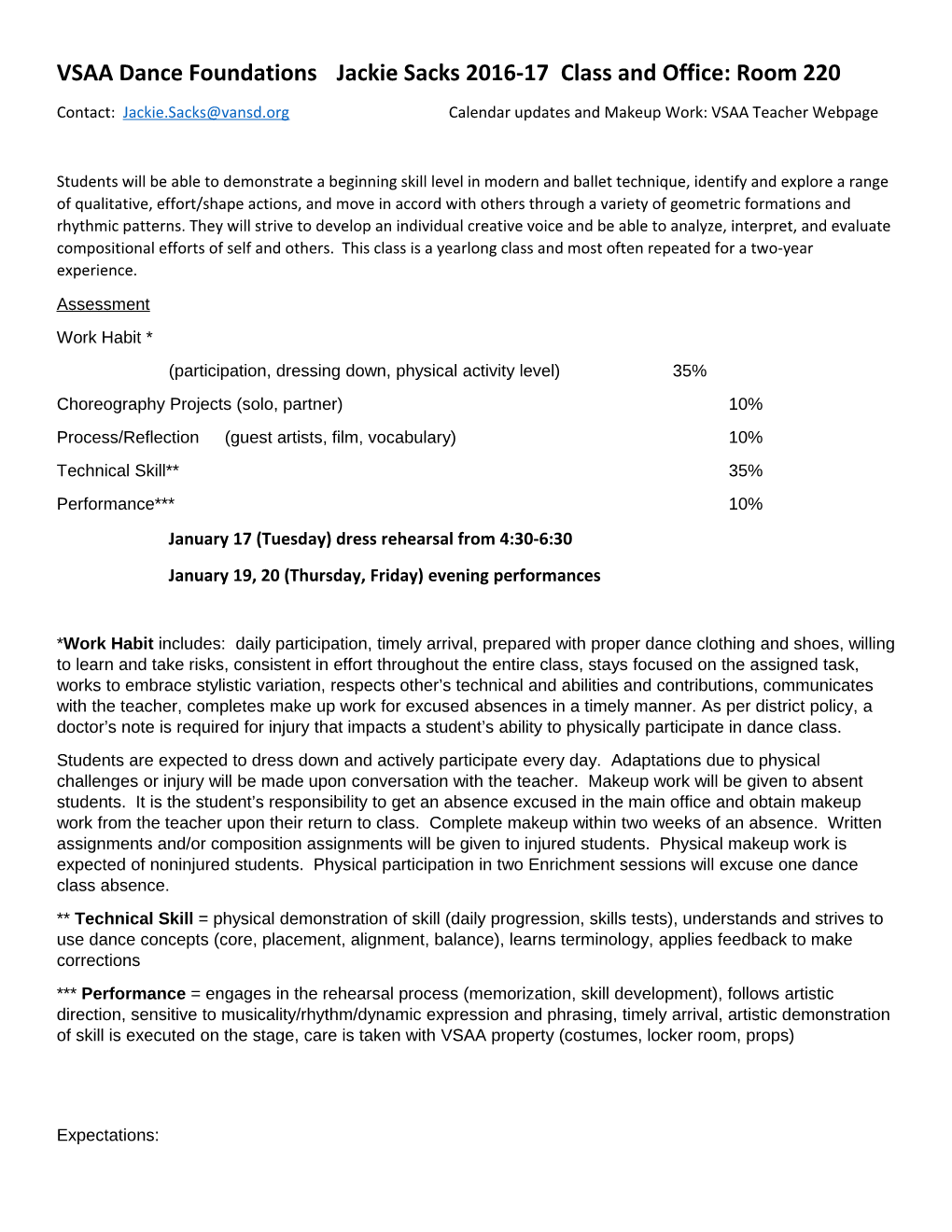 VSAA Dance Foundationsjackie Sacks 2016-17Class and Office: Room 220