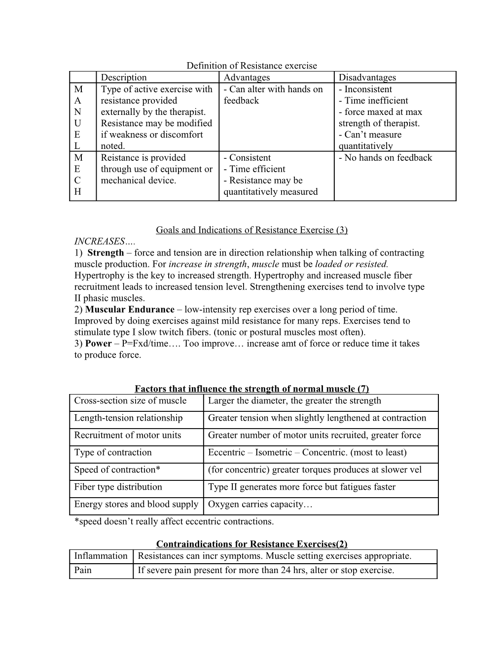 Goals and Indications of Resistance Exercise (3)