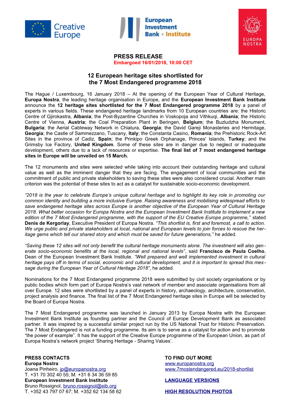 12 Europeanheritage Sites Shortlisted For