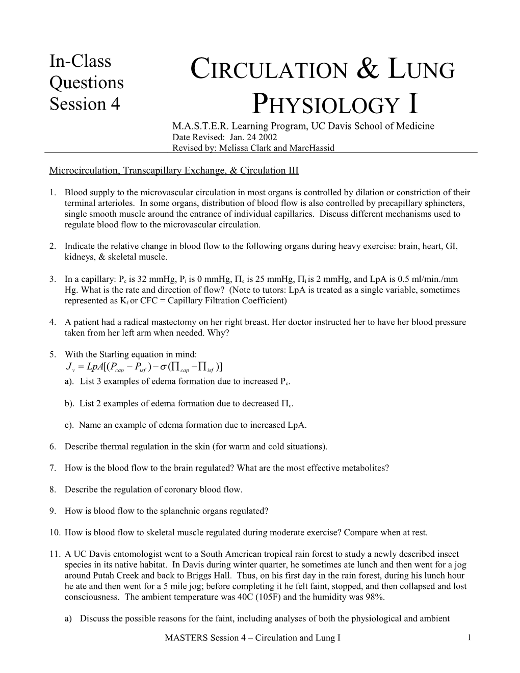 Microcirculation, Transcapillary Exchange, & Circulation III