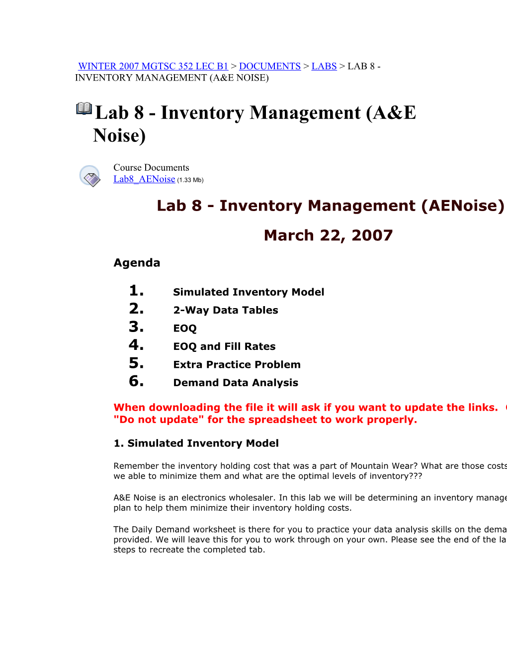 Lab 8 - Inventory Management (A&E Noise)