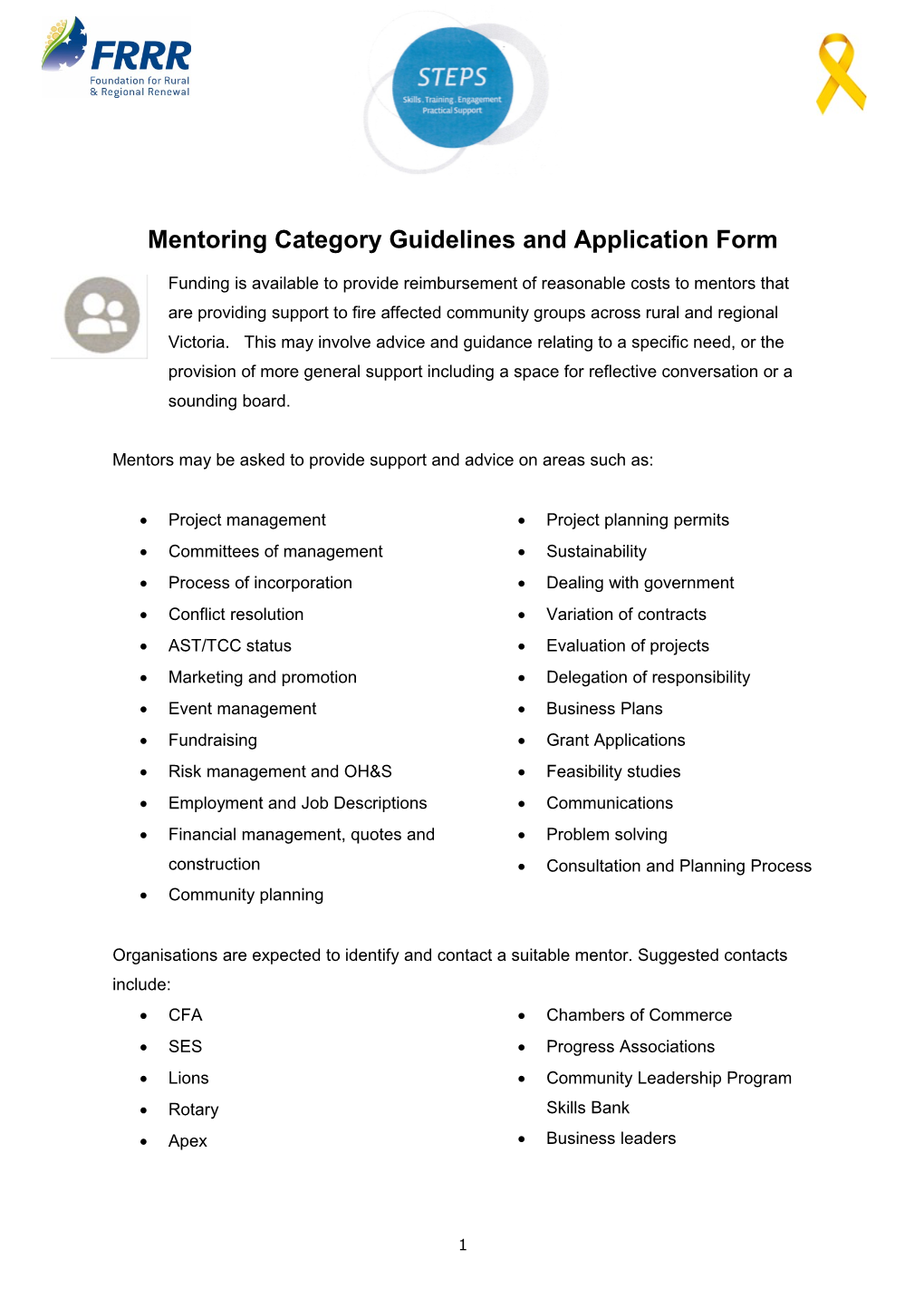 Mentoring Category Guidelines and Application Form