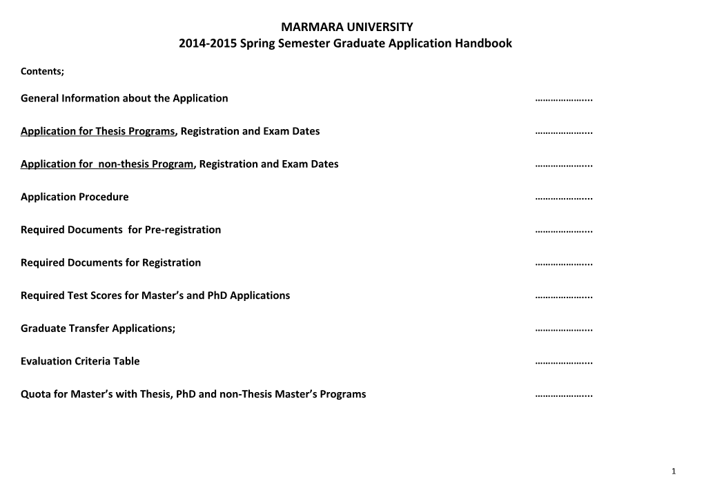 2014-2015 Spring Semester Graduate Application Handbook