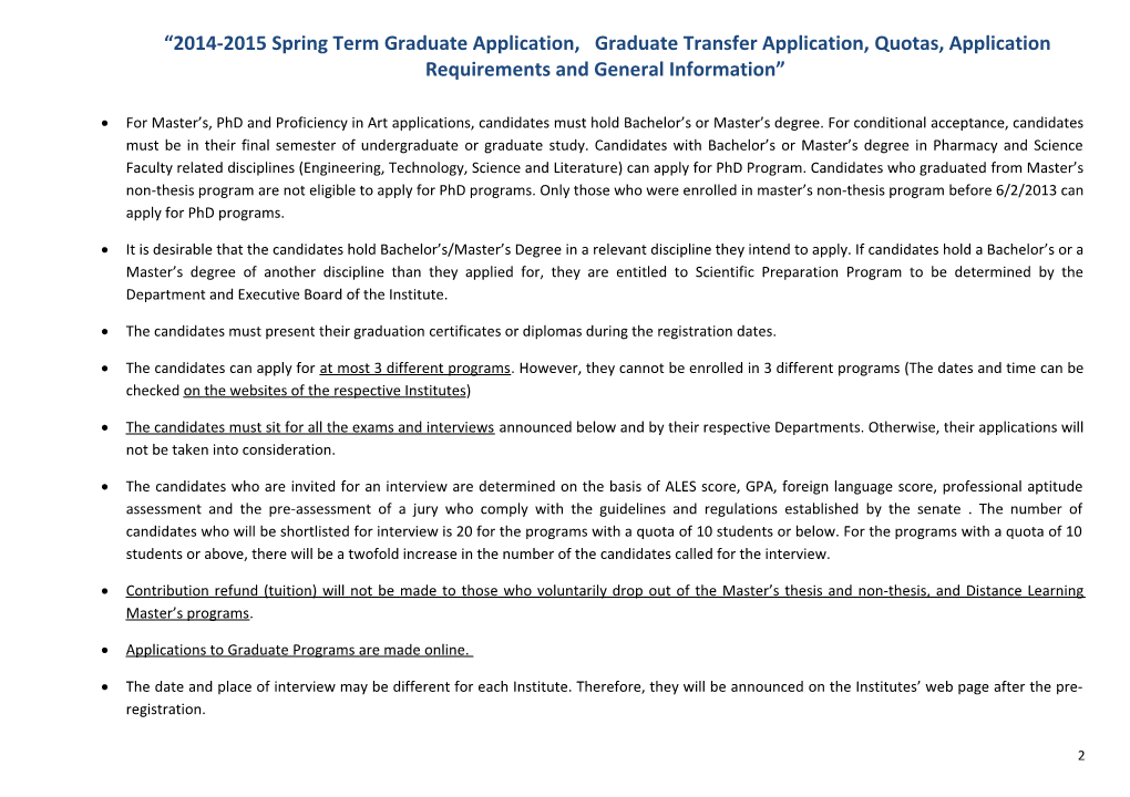 2014-2015 Spring Semester Graduate Application Handbook