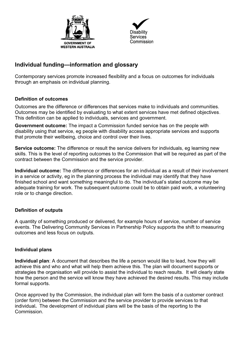 Individual Funding - Information and Glossary Feb 2013