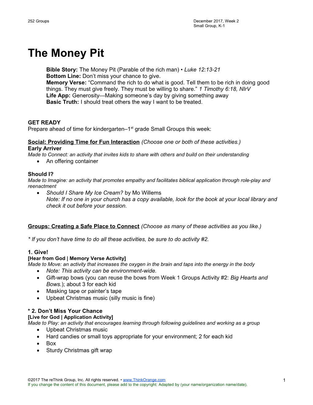 Bible Story:The Money Pit(Parable of the Rich Man) Luke 12:13-21