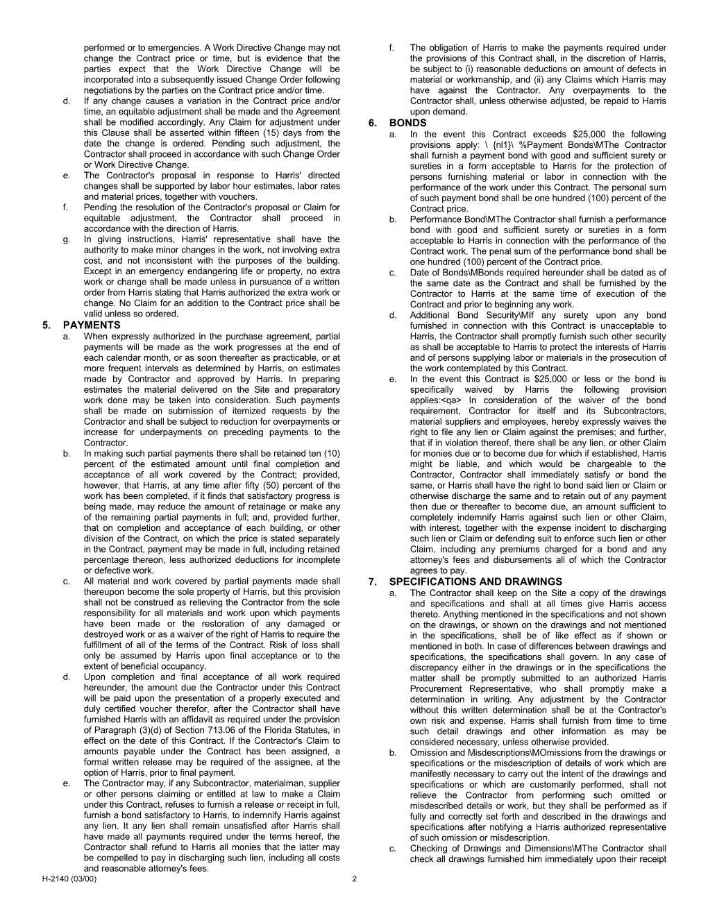 H-2140, General Provisions - Fixed Price Construction Contract - Mar. 2000