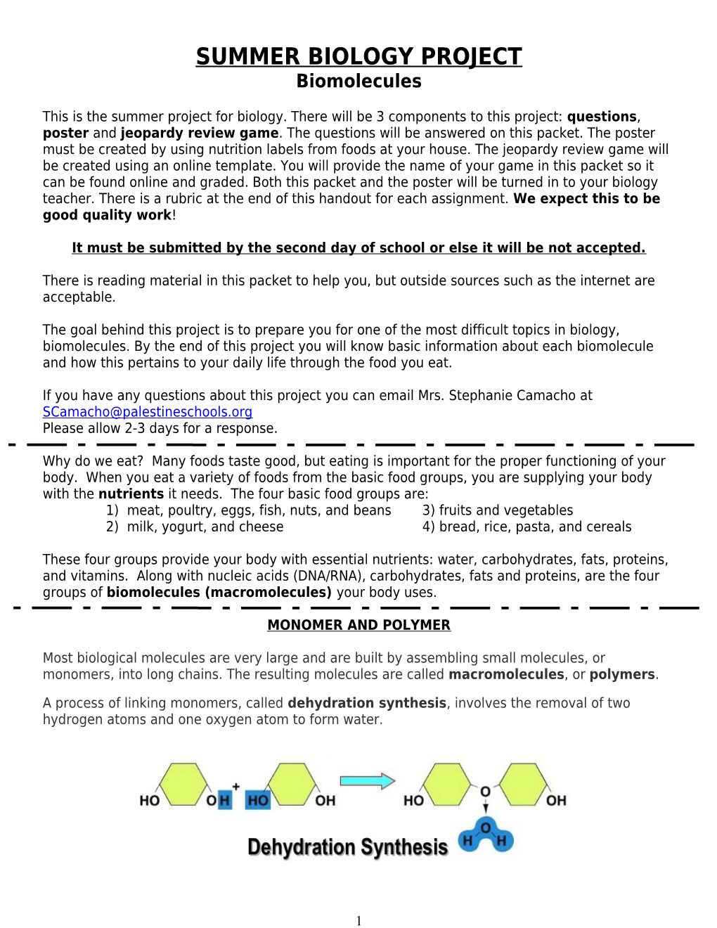 Homework Packet 1 Biomolecules