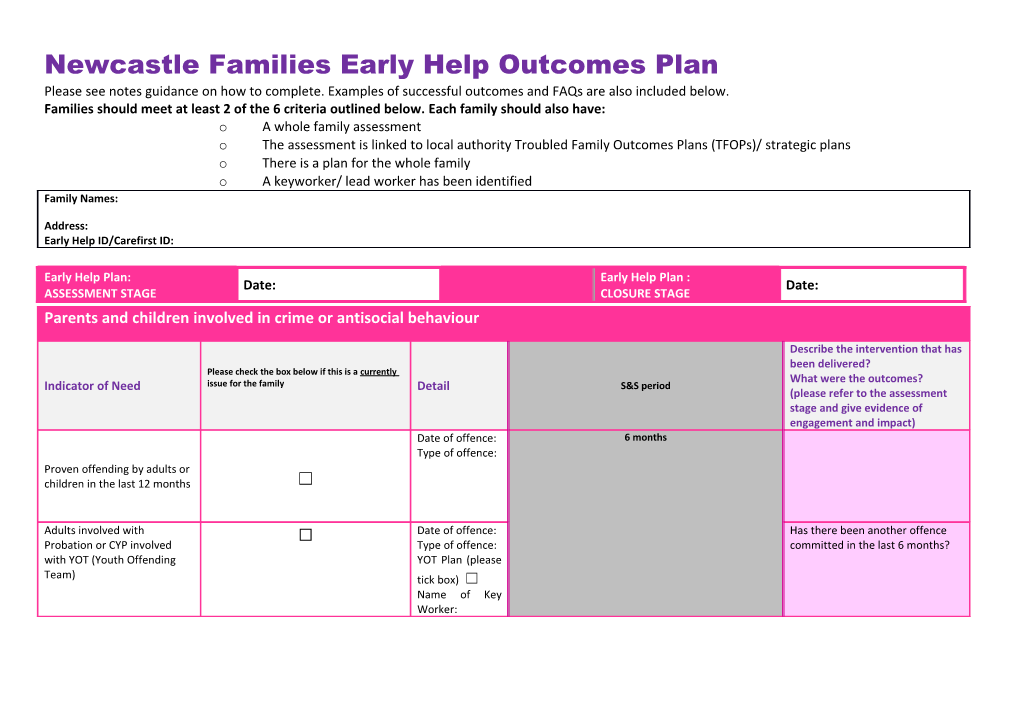Families Should Meet at Least 2 of the 6 Criteria Outlined Below. Each Family Should Also