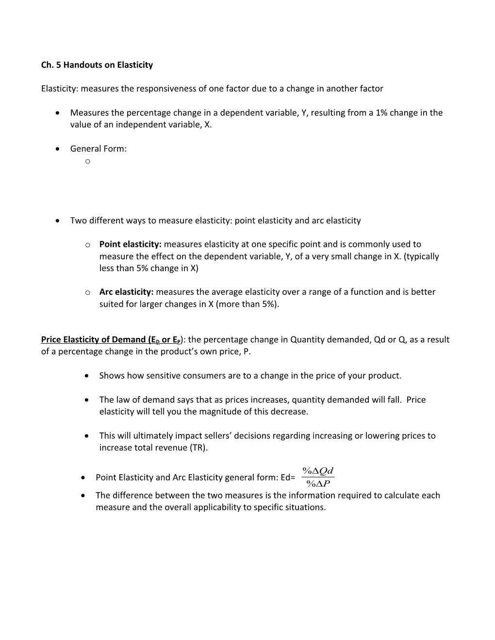 Ch. 5 Handouts on Elasticity