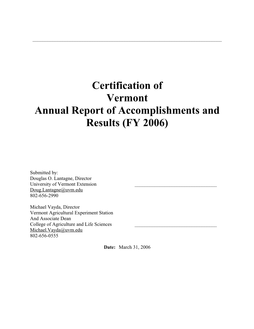 Annual Report of Accomplishments and Results (FY 2006)