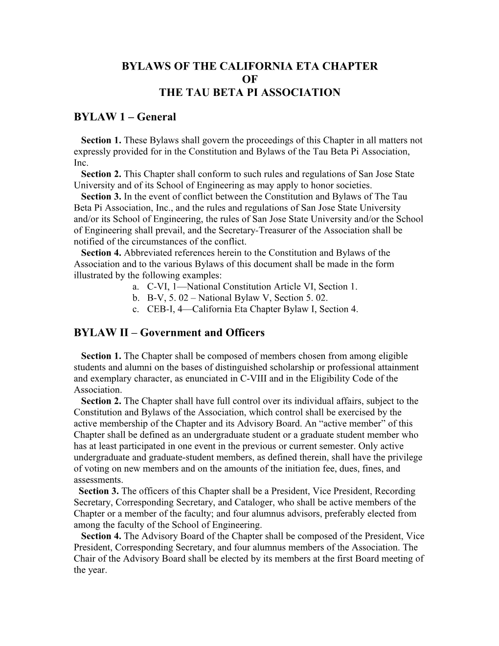 Bylaws of the California Eta Chapter