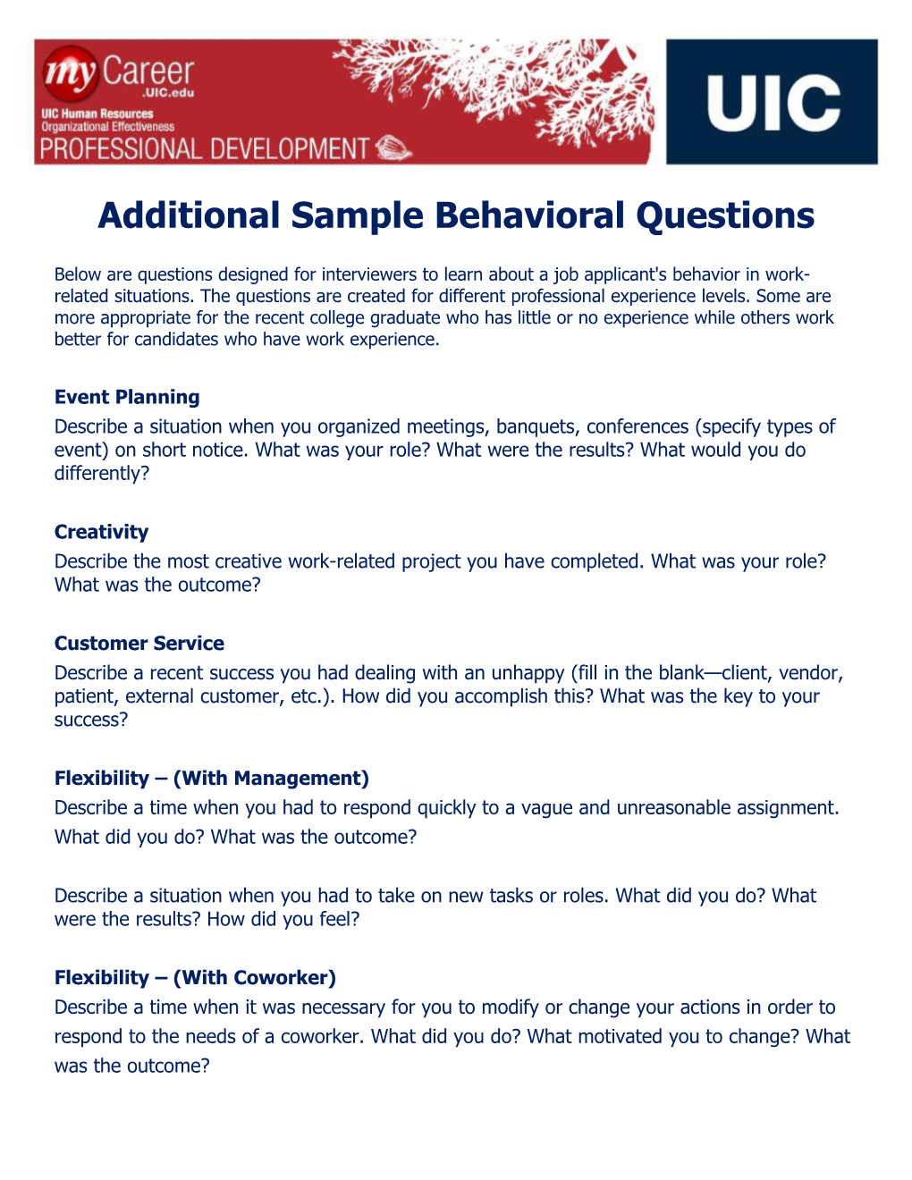 Additional Sample Behavioral Questions