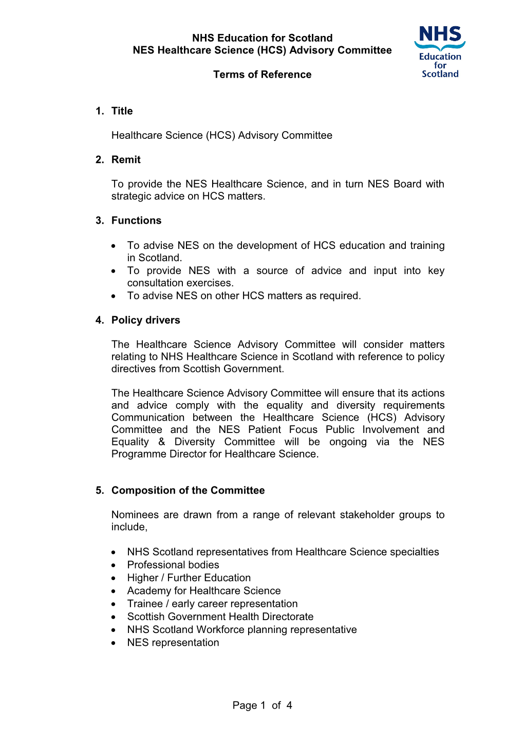 NES Healthcare Science (HCS) Advisory Committee
